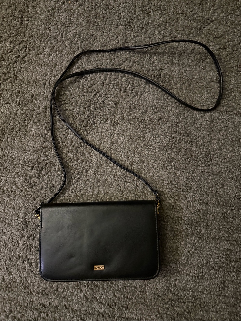 Black Leather Buxton Crossbody Bag with Gold Accent - Picture 1 of 5